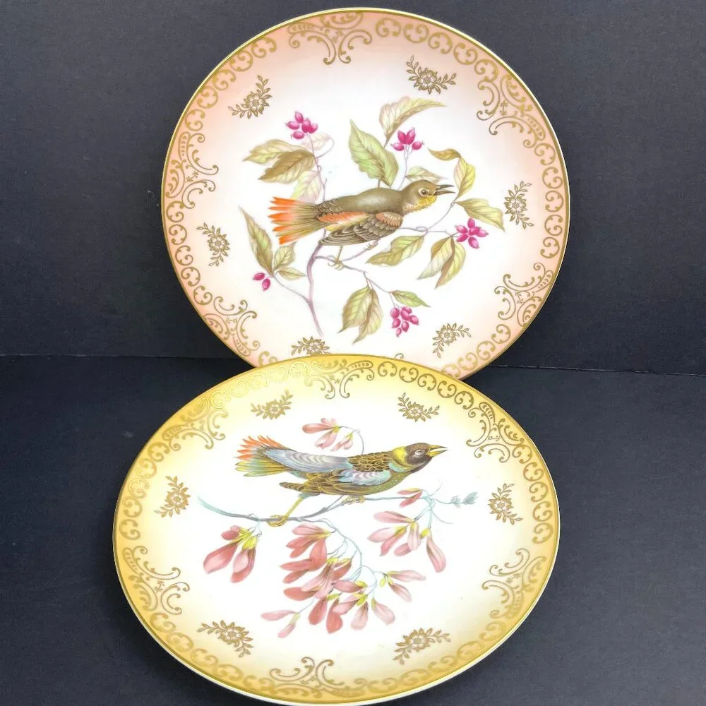 Set 2 Mitterteich Bavaria Germany 7.5" Decorative Bird Plates with Gold Accents - Picture 1 of 12